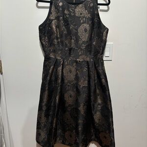 Ann Taylor Black and Gold Floral Midi Dress